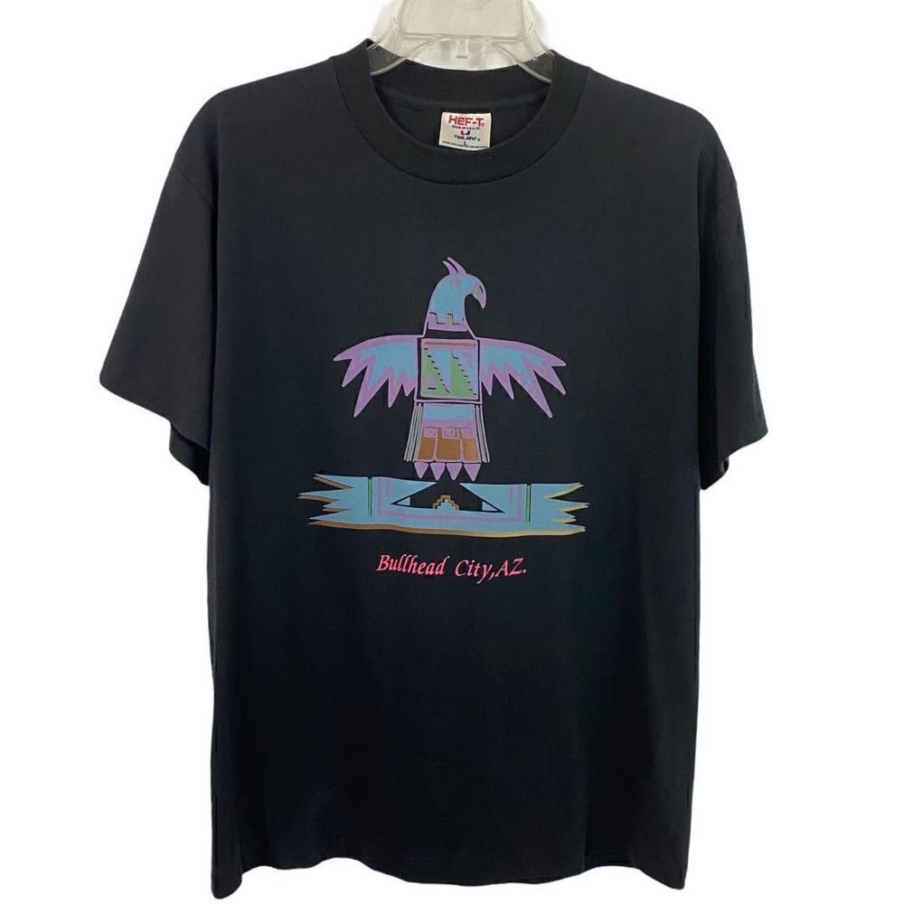 Vintage HEF-T Bullhead City AZ. Aztec Thunderbird T-Shirt Size Large Unisex